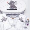 Set Botez Trusou si Lumanare Micul Elefant, 10 piese, Gri - imagine 2