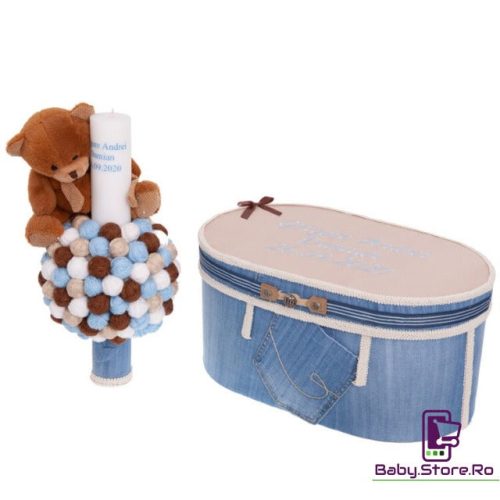 Set Botez Trusou Lumanare Denim TeddyBear